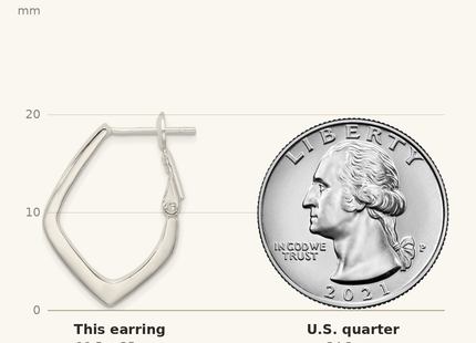 Classique True Size: Sterling Silver Rhodium-plated Omega Back Earrings shown next to a US quarter (24.3 mm)