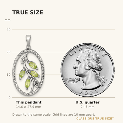 Sterling Silver Rhodium-plated Polished Peridot Leaves Twisted Oval Pendant