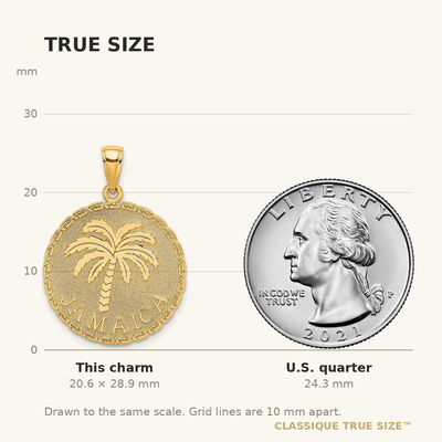 14K Jamaica and Palm Tree Disk Charm, 28.9 x 21.65mm