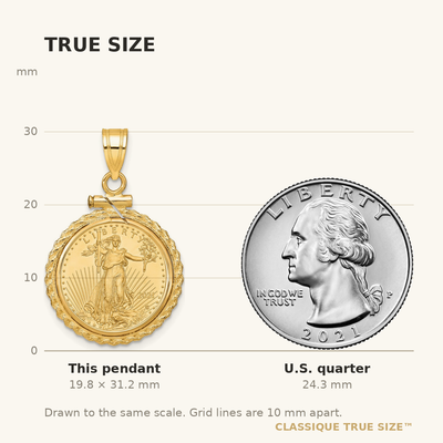 Wideband Distinguished Coin Jewelry 14K Polished Casted Rope Mounted 1/10oz American Eagle Screw Top Coin Bezel Pendant