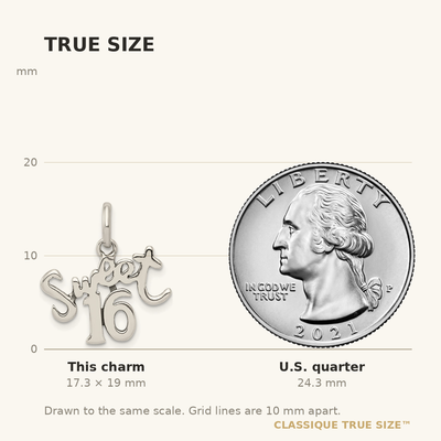 Sterling Silver Sweet 16 Charm, 19 x 18mm
