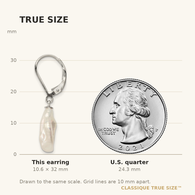 Sterling Silver Rhodium-plated White Keshi Freshwater Cultured Pearl Leverback Dangle Earrings