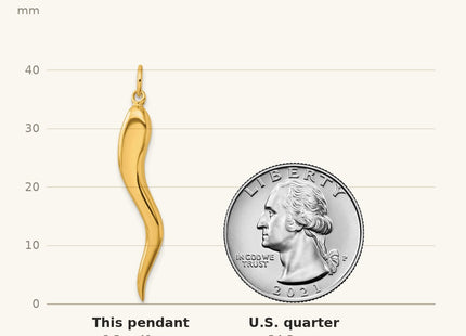 True size: Sterling Silver Gold-tone Polished Italian Horn Pendant shown next to a US quarter (24.3 mm)