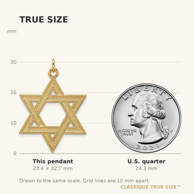 14K Polished and Textured Solid Star of David Pendant, 32.7 x 29.8mm
