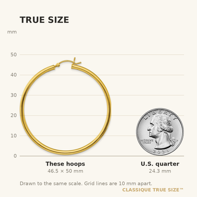 Sterling Silver Gold-Tone Polished Hoop Earrings, 50 x 2.5mm