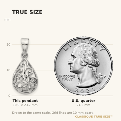 Sterling Silver Rhod-Plated Polished Half Dome Teardrop Filigree Pendant
