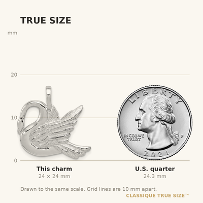 Sterling Silver Swan Charm, 24 x 24mm