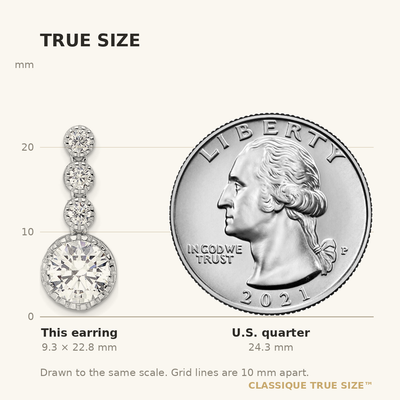 Sterling Silver Rhodium-plated Polished Round CZ Post Dangle Earrings, 22.75 x 4 to 9.7mm