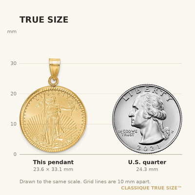 Wideband Distinguished Coin Jewelry 14ky Diamond-cut Prong Mounted 1/4oz American Eagle Coin Bezel Pendant