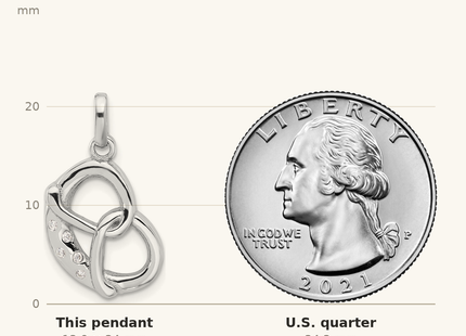 Classique True Size: Sterling Silver Rhodium-plated CZ Pretzel Pendant shown next to a US quarter (24.3 mm)