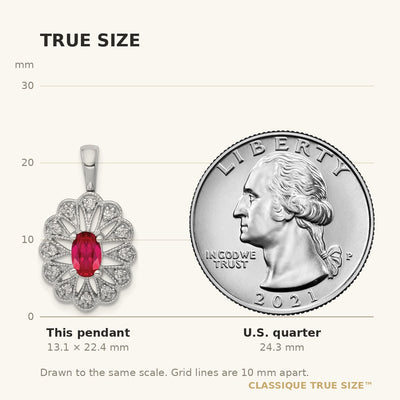 14K White Gold 1/6 carat Diamond and Oval Ruby Fancy Pendant