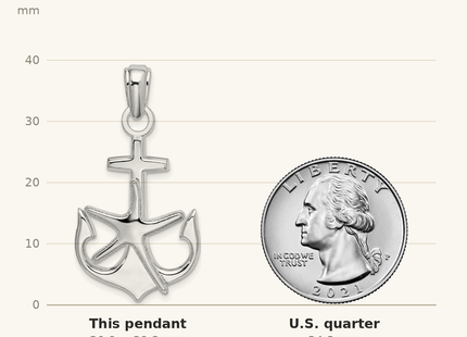 Classique True Size: De-Ani Sterling Silver Rhodium-Plated Polished Anchor with Starfish Pendant shown next to a US quarter (24.3 mm)