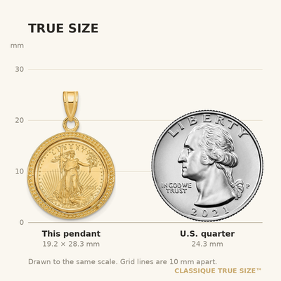Wideband Distinguished Coin Jewelry 14K Polished and Beaded Mounted 1/10oz American Eagle Coin Bezel Pendant