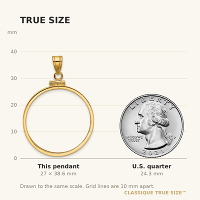 Wideband Distinguished Coin Jewelry 14K Polished x Screw Top Coin Bezel Pendant, 38.6 x 27.5mm