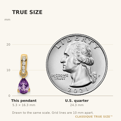 14K Pear Amethyst and Diamond Pendant, 16.3 x 4.5mm