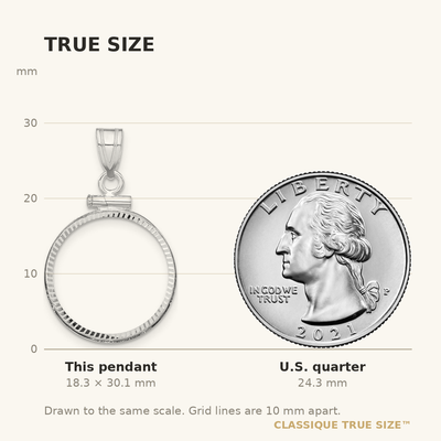 Wideband Distinguished Coin Jewelry 14K White Gold Polished and Diamond-cut x Screw Top Coin Bezel Pendant, 30.1 x 18.65mm