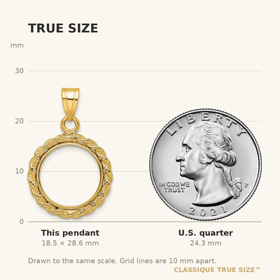 Wideband Distinguished Coin Jewelry 14K Polished Rope Prong Coin Bezel Pendant, 28.65 x 18.75mm