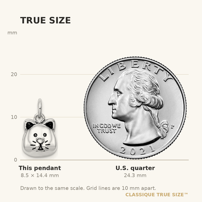 Sterling Silver Rhodium-plated Antiqued Cat Head Pendant