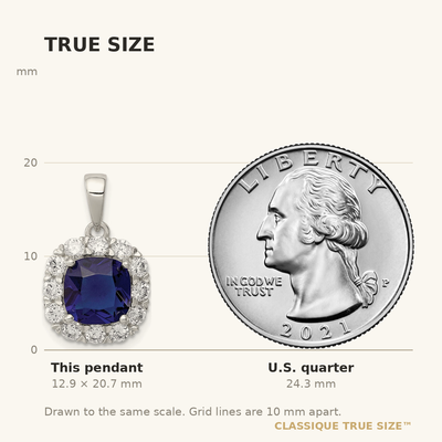 Sterling Silver Rhodium-plated CZ and Blue Glass Pendant, 20.66 x 12.87mm