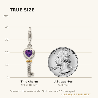 Shey Couture Sterling Silver with 14K Accent Antiqued Heart Amethyst Antiqued Key with Lobster Clasp Charm