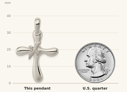 Classique True Size: Sterling Silver Dove Cross Pendant shown next to a US quarter (24.3 mm)
