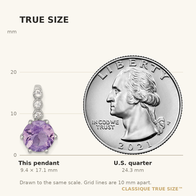 Sterling Silver Rhodium-plated Polished and Beaded Round Amethyst and White Topaz Chain Slide Pendant