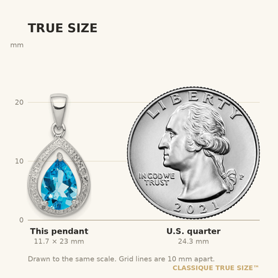 Sterling Silver Rhodium-plated Light Swiss Blue Topaz & Diamond Pendant, 23 x 11mm