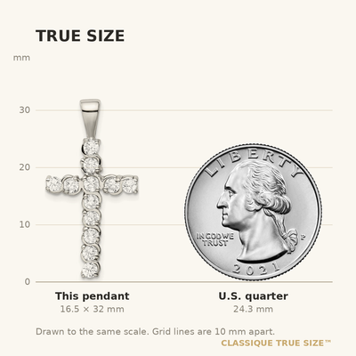 Sterling Silver Rhodium-plated CZ Latin Cross Pendant, 32 x 17mm