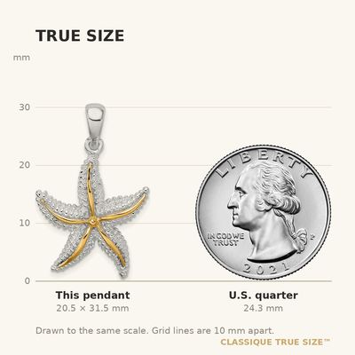De-Ani Sterling Silver Rhodium-Plated Polished Starfish with 14K Accent Pendant