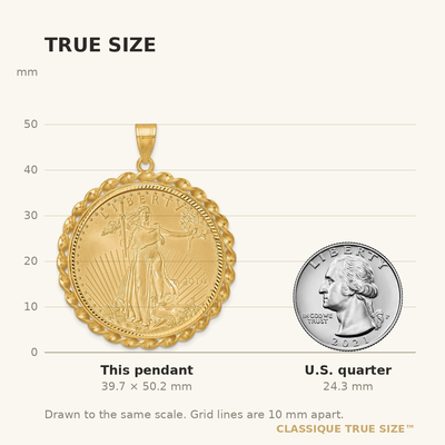 Wideband Distinguished Coin Jewelry 14ky Diamond-cut & Twisted Wire Prong Mounted 1oz American Eagle Coin Bezel Pendant