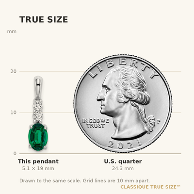 14K White Gold Oval Created Emerald and Diamond Pendant, 19 x 5mm