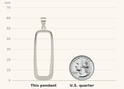 Classique True Size: Sterling Silver Rectangle Pendant shown next to a US quarter (24.3 mm)