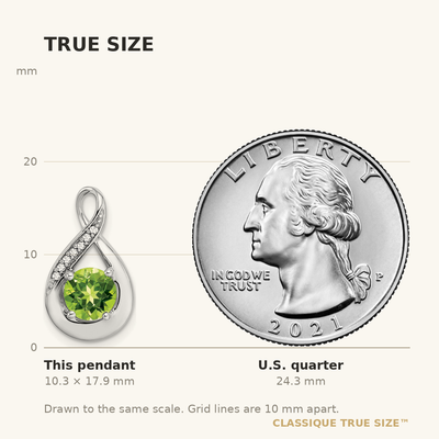 14K White Gold Peridot and Diamond Pendant, 17.9 x 10.3mm