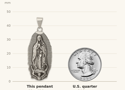 Classique True Size: Sterling Silver Antiqued Religious Pendant shown next to a US quarter (24.3 mm)