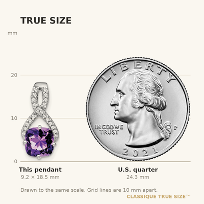 14K White Gold Cushion Amethyst and Diamond Pendant, 18.5 x 9.2mm