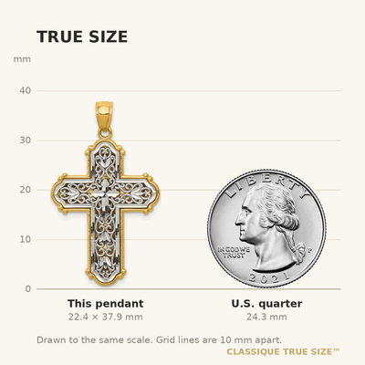 14K w/Rhodium Reversible Diamond-cut Filigree Cross Pendant