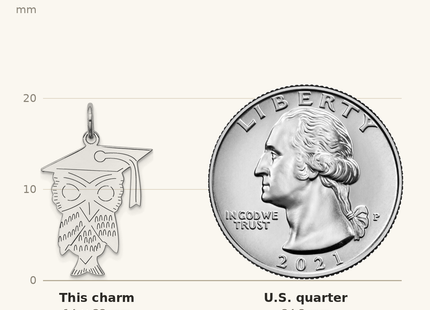 Classique True Size: Sterling Silver Rhodium-plated Owl Polished Charm shown next to a US quarter (24.3 mm)
