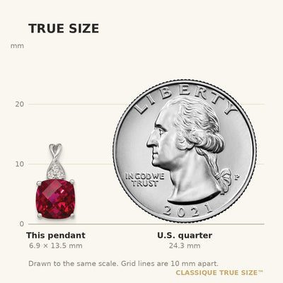 14K White Gold Checkerboard Created Ruby and Diamond Pendant