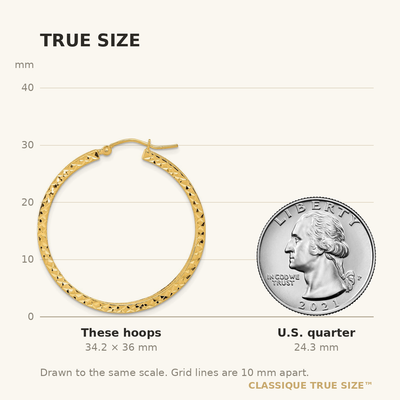 14K Satin and Diamond-cut Hoop Earrings, 35.97 x 35.15mm