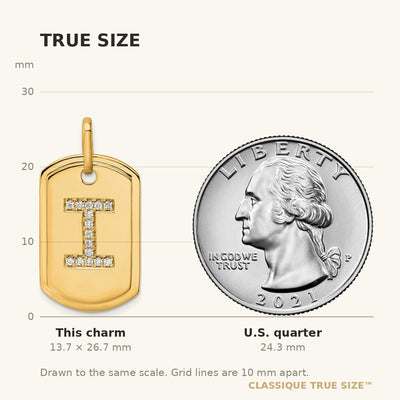 14K Diamond Initial I Dog Tag Charm