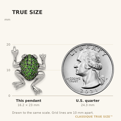 Sterling Silver Rhodium White Topaz & Chrome Diopside Frog Pendant