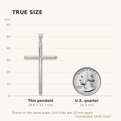 14K White Gold Polished Tube Cross Pendant, 52.68 x 28.91mm