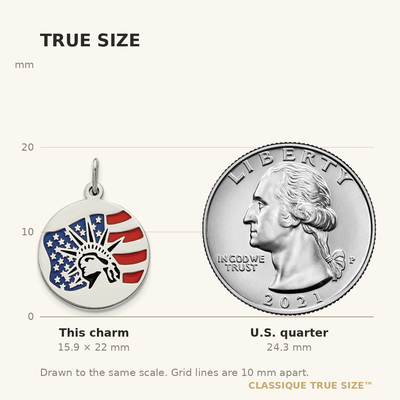 Sterling Silver Rhodium-plated Enameled Statue of Liberty w/Flag Charm