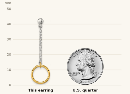 Classique True Size: Sterling Silver Rhodium and Gold-plated CZ Circle Dangle Post Earrings shown next to a US quarter (24.3 mm)
