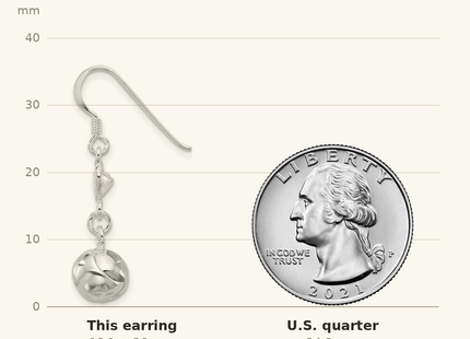 Classique True Size: Sterling Silver Polished CZ Knot Dangle Shepherd Hook Earrings shown next to a US quarter (24.3 mm)
