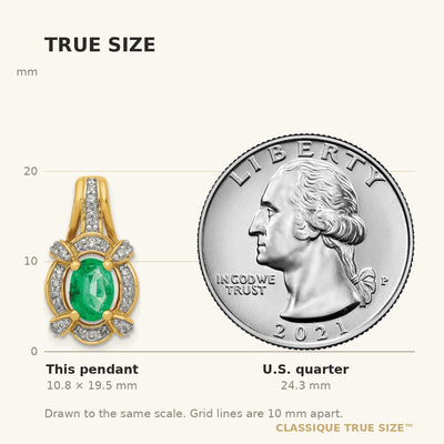 14K Diamond and Oval Emerald Fancy Vintage Pendant
