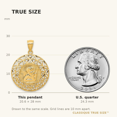 14K Gold Polished Angel D/C Medal Pendant