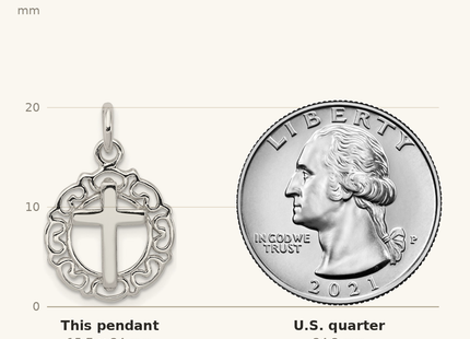 Classique True Size: Sterling Silver Circle & Cross Pendant shown next to a US quarter (24.3 mm)
