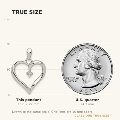 Sterling Silver Rhodium Diam. Heart Pendant, 22 x 17mm