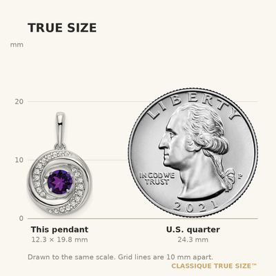 14K White Gold Round Amethyst and Diamond Pendant, 19.75 x 11.8mm
